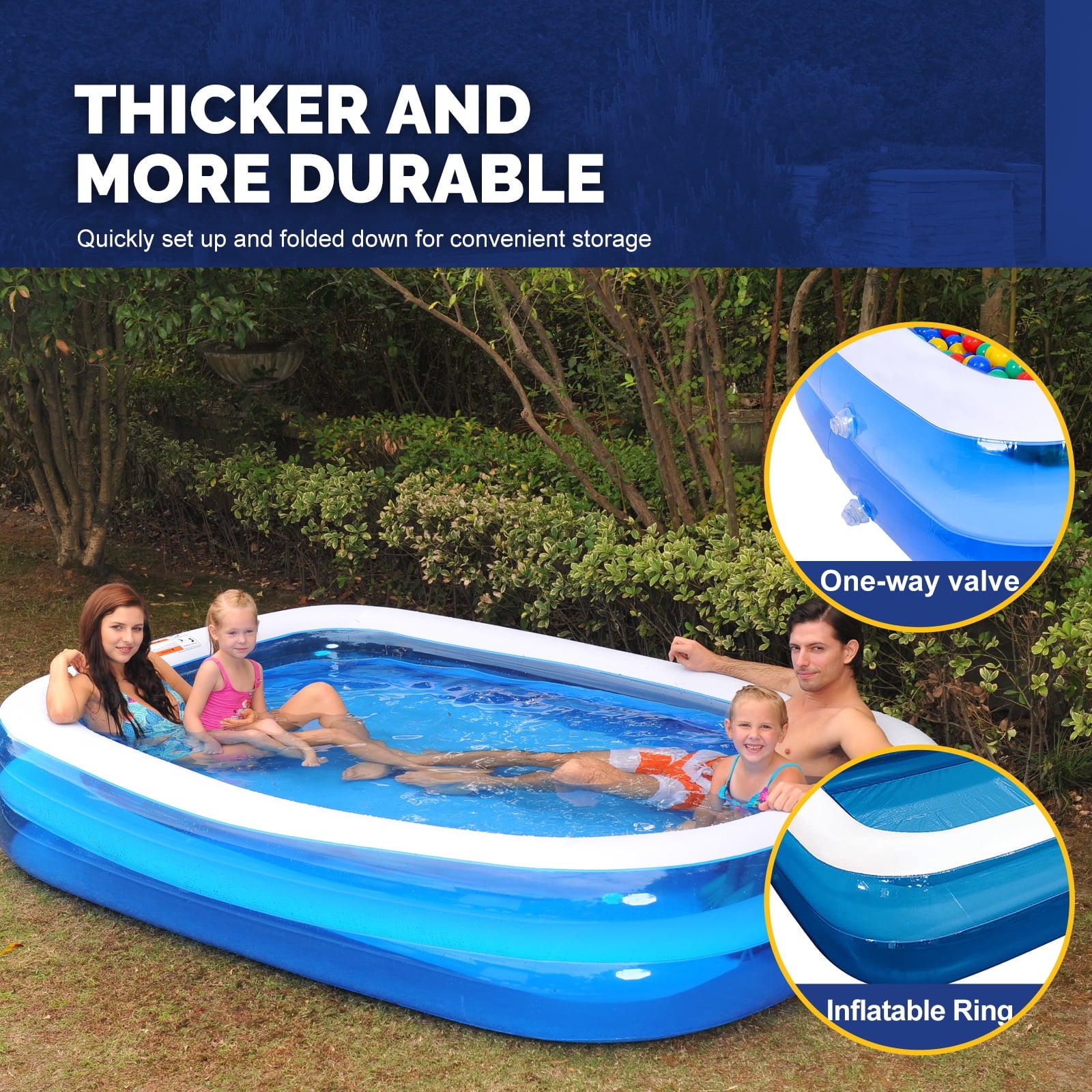Honeydrill Inflatable Swimming Pools for Kids and Adults, 43 x 34.5 x 13 Blow Up Pool for Backyard, Blue
