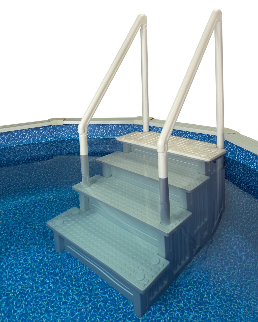 Aqua Select White Anti-Slip Pool Steps with White Steps and White Outside Flip-up Safety Ladder, 48-54H