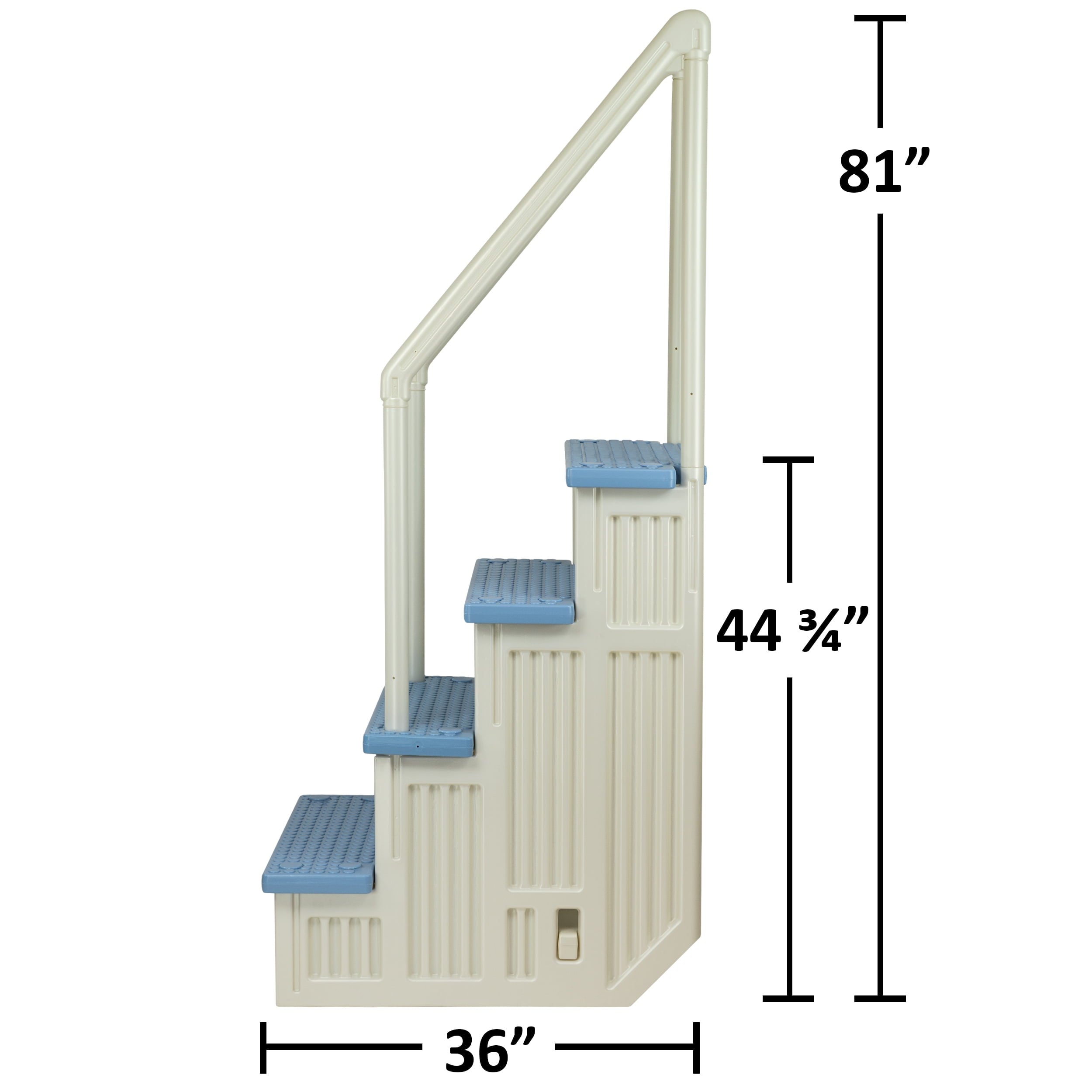 Aqua Select White Anti-Slip Pool Steps with White Steps and White Outside Flip-up Safety Ladder, 48-54H