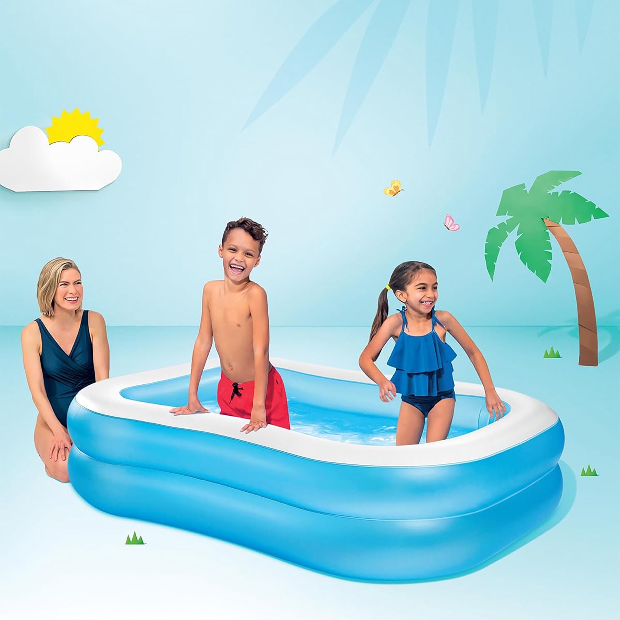 Intex: Swim Center Family Pool - 80 x 60 x 19 - Blue - Inflatable Pool, Splash & Wade Backyard Water Play, Vinyl, Wide Side Walls, 143 Gal, Kids 3+