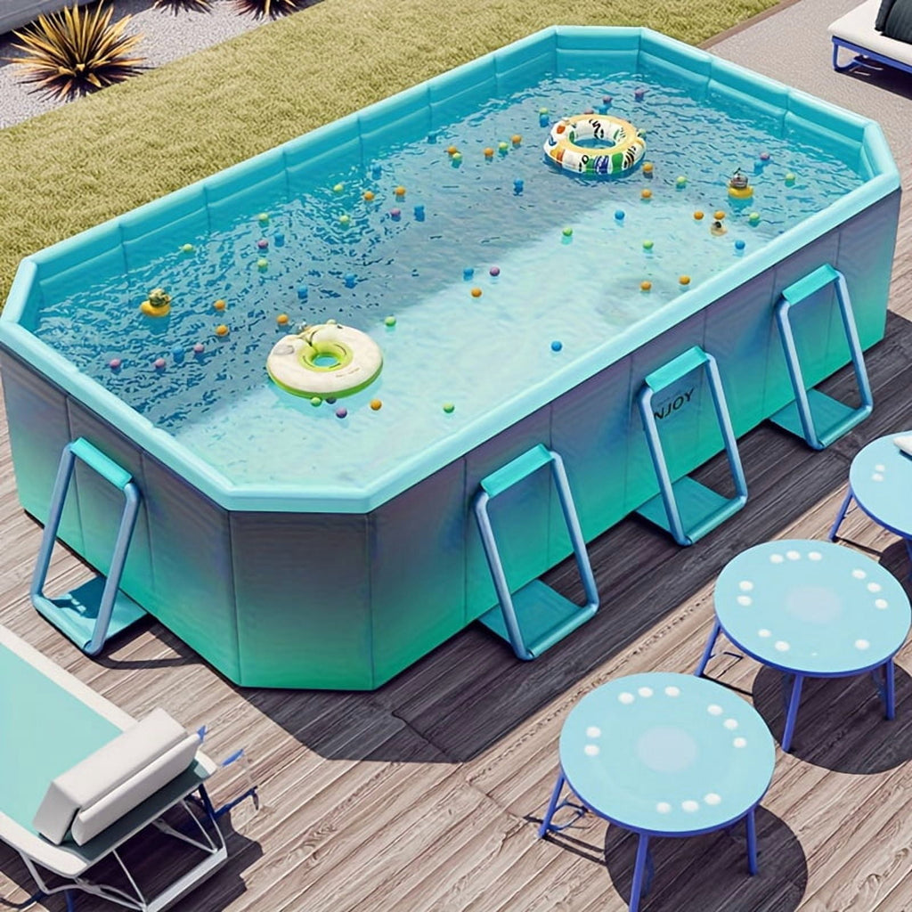 82/102 Inch No-Installation, No-Inflation Adult Swimming Pool, Thickened Wear-Resistant PVC Bracket Solid Non-Inflatable Quick-Open Simple Pool for Home Use, Outdoor Courtyard Party Pool