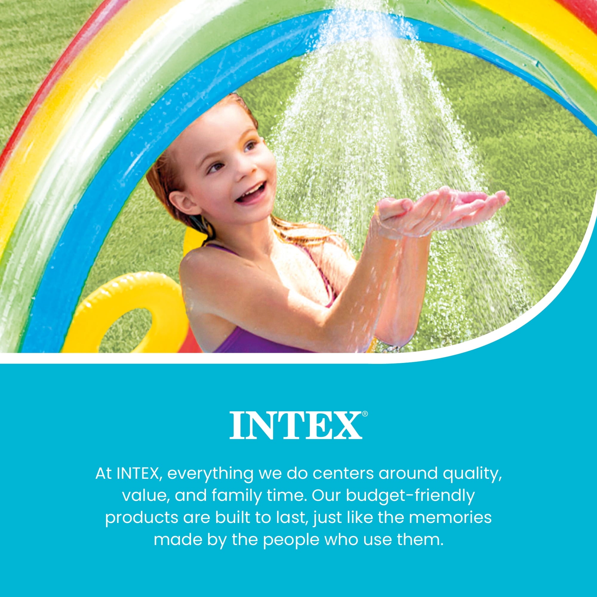 Intex 9.75 x 6.3 Ft Rainbow Slide Inflatable Pool Water Slide Ring Center