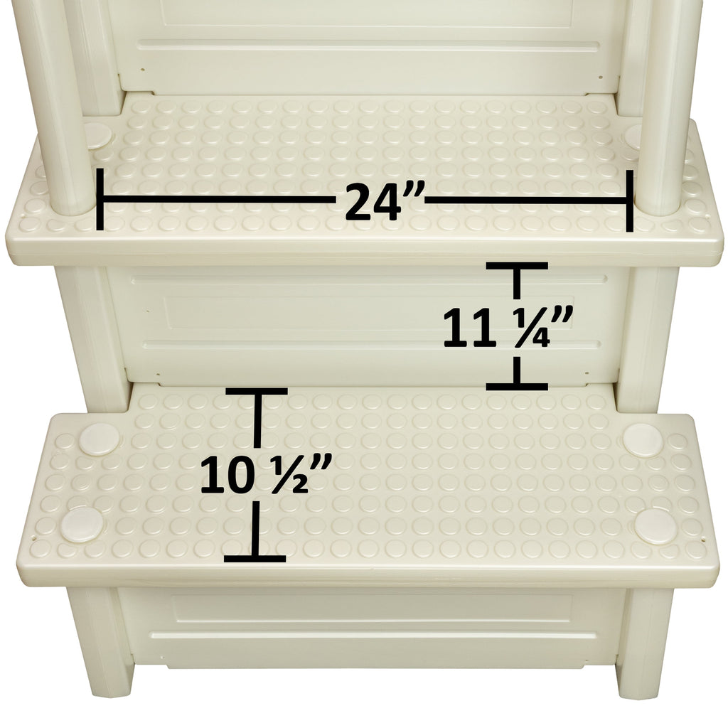 Aqua Select White Anti-Slip Pool Steps with White Steps and White Outside Flip-up Safety Ladder, 48-54H
