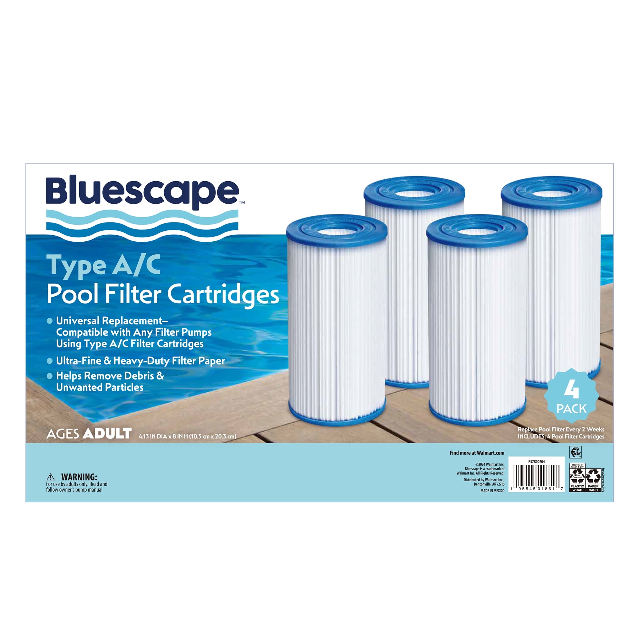Bluescape Type A/C Pool Filter Cartridge 4-Pack, White, Adults