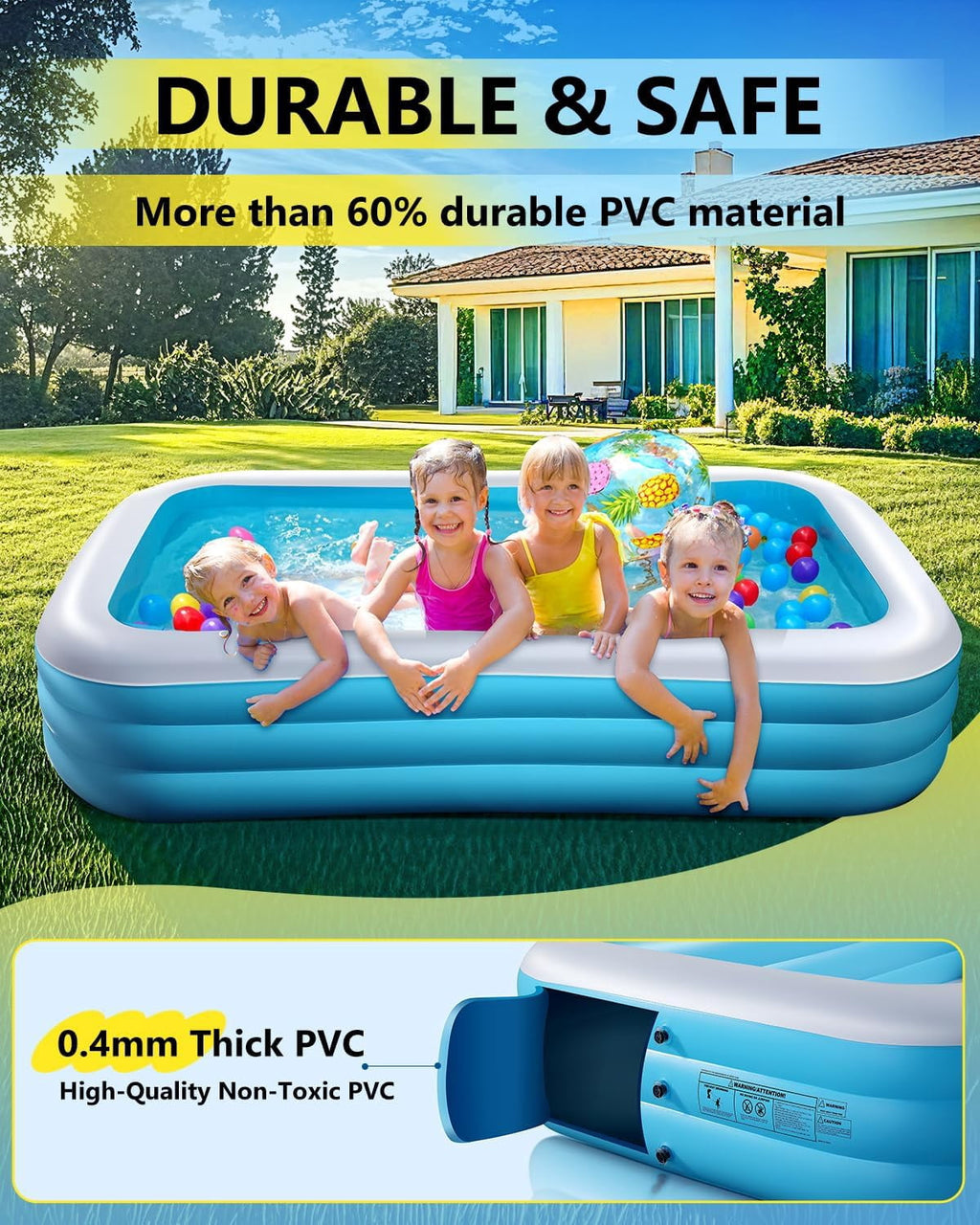 2025 Upgrade Inflatable Pool for Kids and Adults-120*72*22 Full-Sized Inflatable Swimming Pool Leakproof Blow Up Above Ground for Backyard Outdoor Garden Summer Water Party Pink