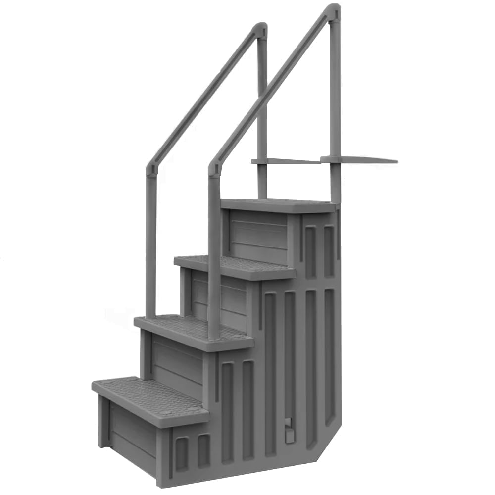 Aqua Select White Anti-Slip Pool Steps with White Steps and White Outside Flip-up Safety Ladder, 48-54H