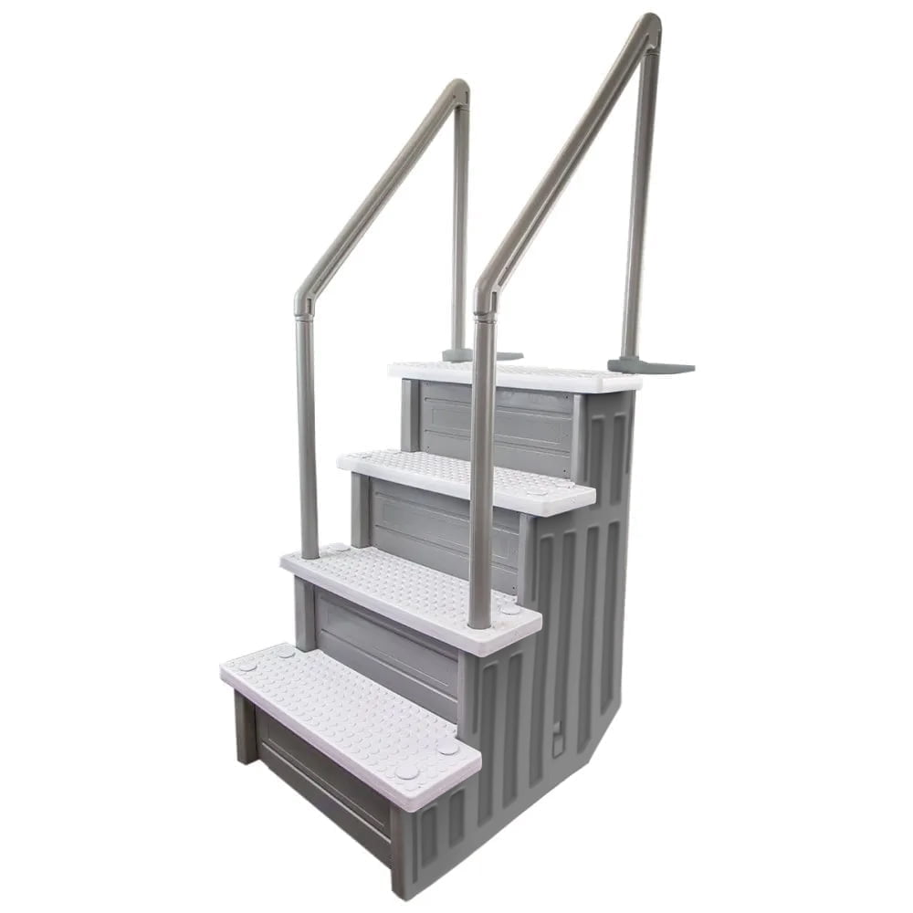 Aqua Select White Anti-Slip Pool Steps with White Steps and White Outside Flip-up Safety Ladder, 48-54H