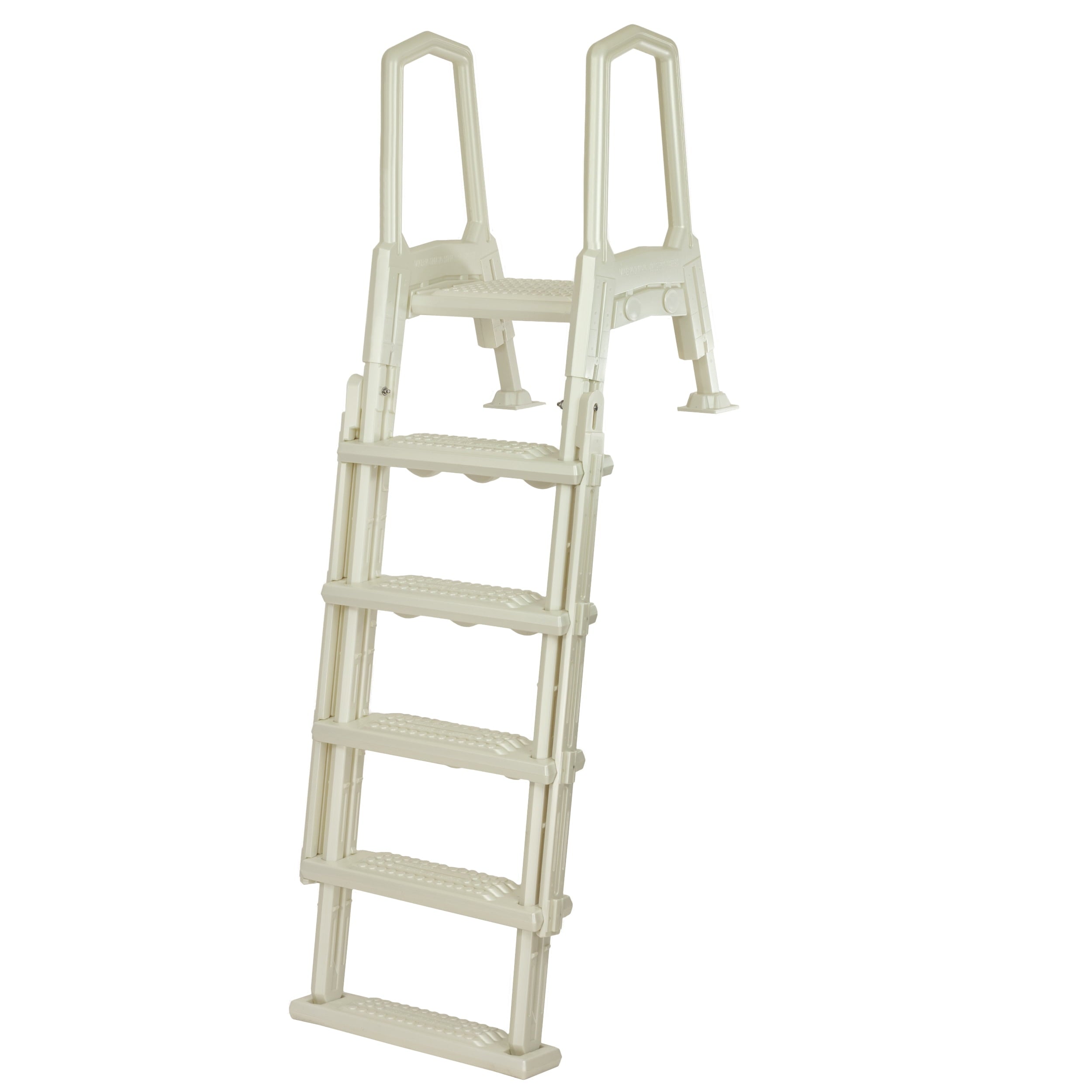 Aqua Select White Anti-Slip Pool Steps with White Steps and White Outside Flip-up Safety Ladder, 48-54H