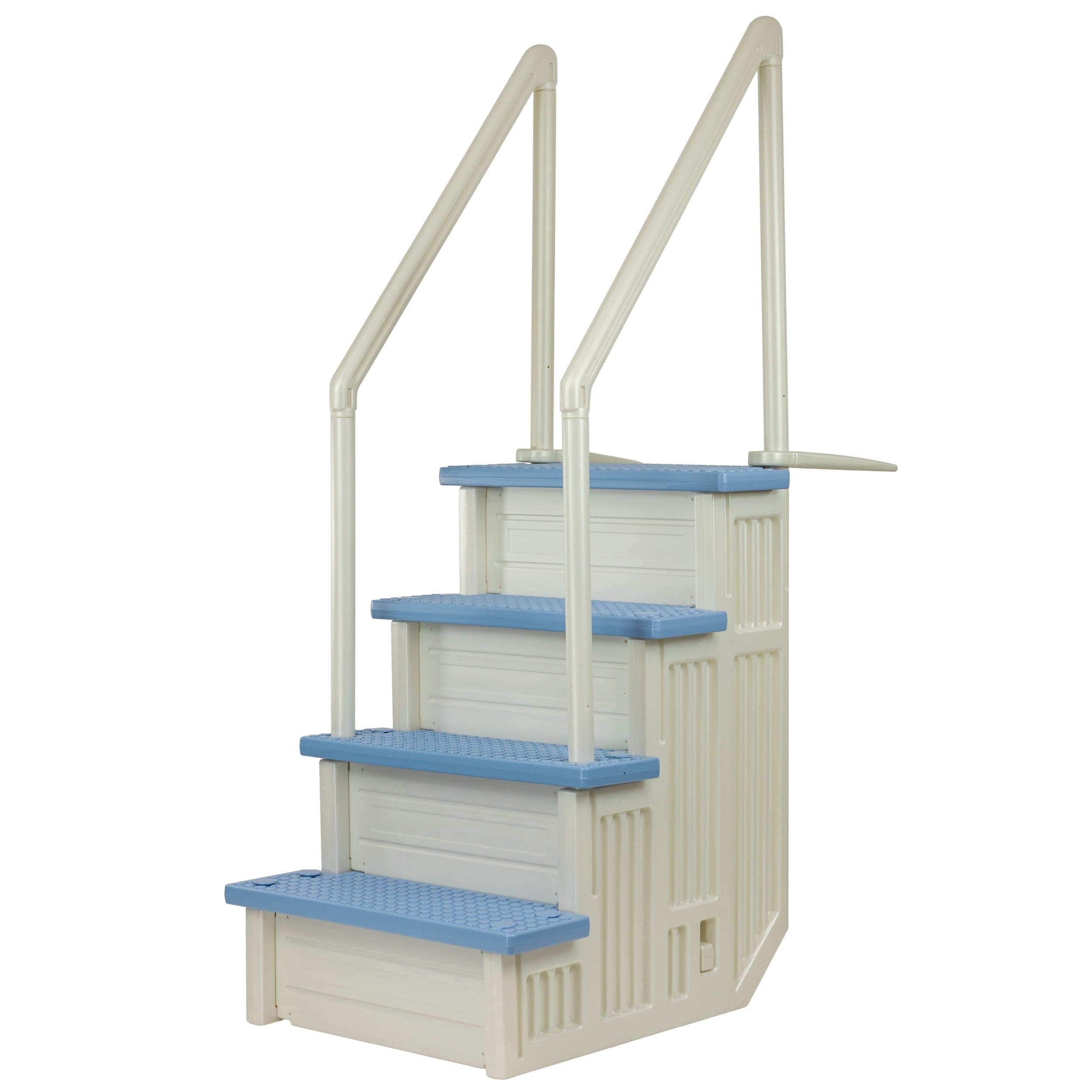 Aqua Select White Anti-Slip Pool Steps with White Steps and White Outside Flip-up Safety Ladder, 48-54H