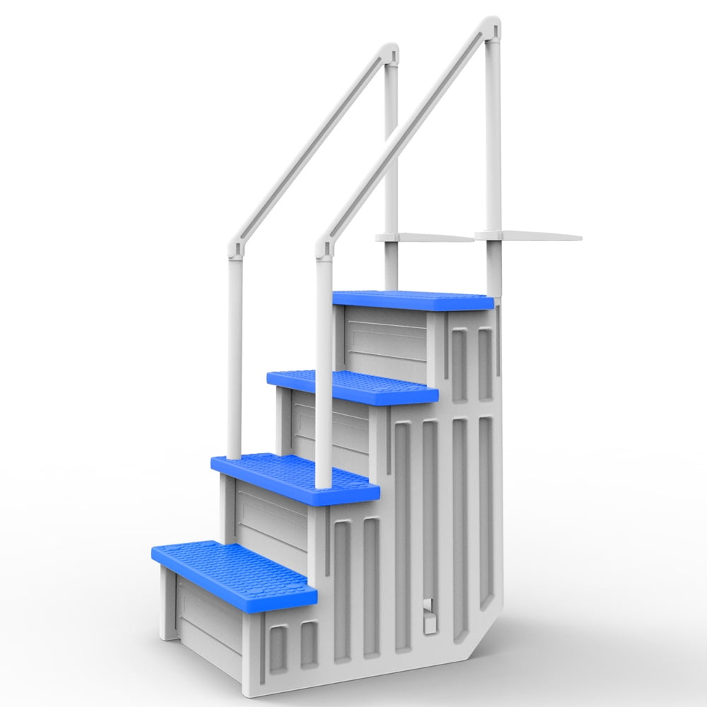 Aqua Select White Anti-Slip Pool Steps with White Steps and White Outside Flip-up Safety Ladder, 48-54H