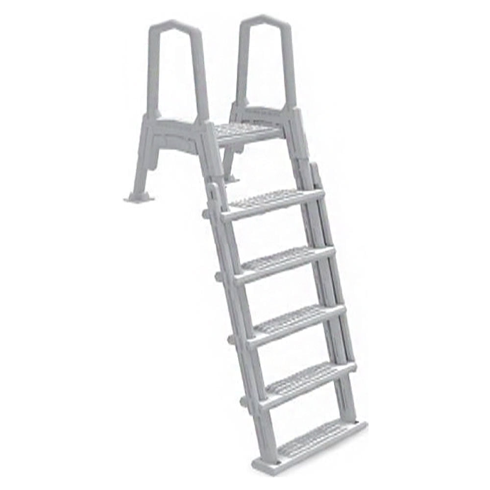 Aqua Select White Anti-Slip Pool Steps with White Steps and White Outside Flip-up Safety Ladder, 48-54H
