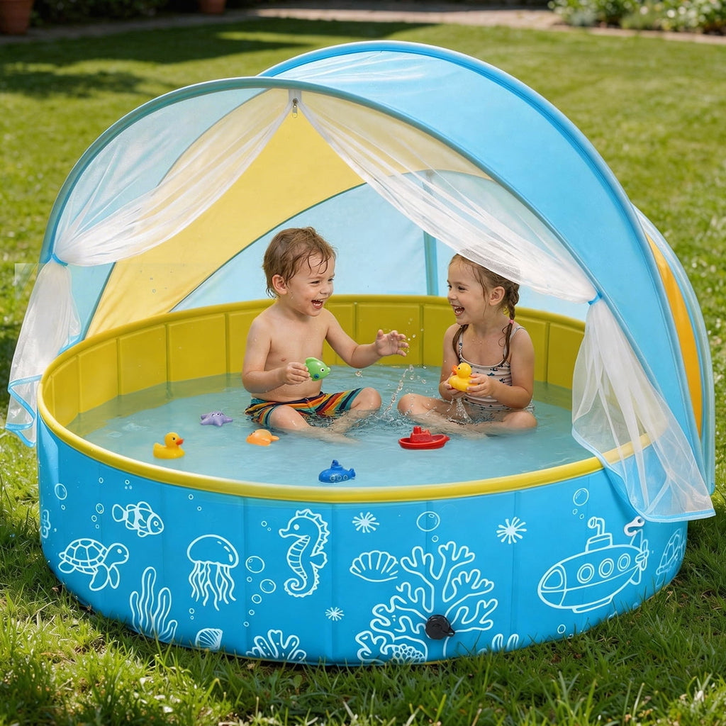 Kids Pool, Caveen Foldable Kiddie Pools for Toddler, Swimming Pool with Canopy for Backyard