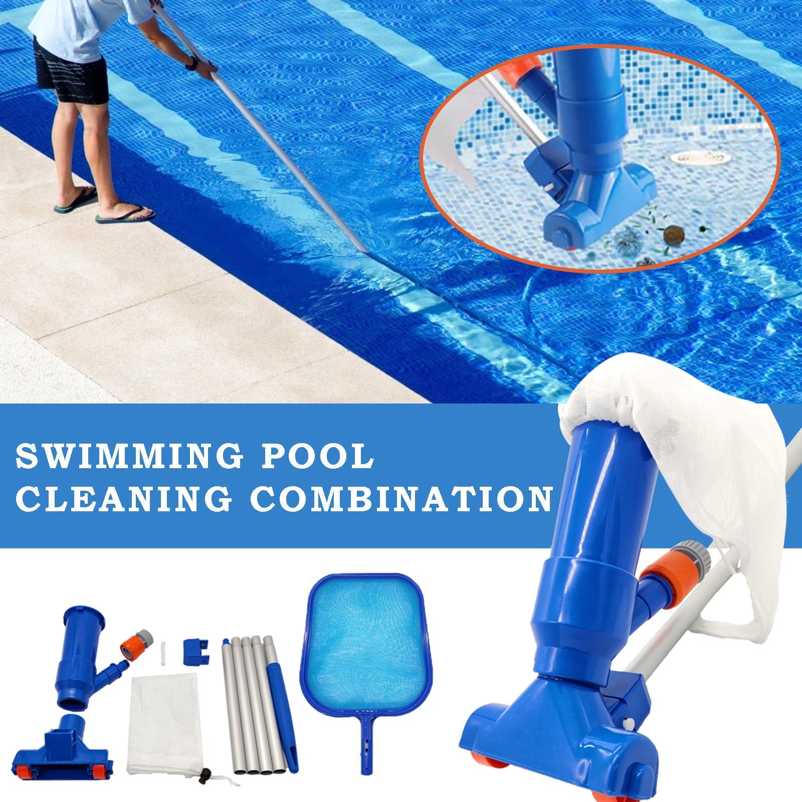 Clreance Swimming Pool Cleaning Kit,Pool Vacuum Cleaner with Replacement Net, Swimming Pool Skimmer Net Mini Assembly Rods for Above Ground Pools Inflatable Pool
