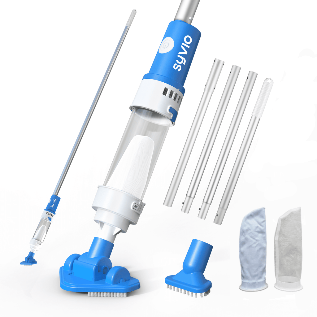 SYVIO 2-in-1 Cordless Handheld Pool Vacuum, Rechargeable Pool & Spa Cleaner with Telescopic Pole (78.8”), 60 Min Runtime, Ideal for Above Ground Pools, Hot Tubs & Small Pools
