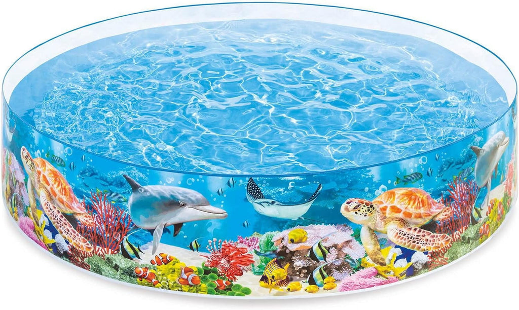 Deep Sea Blue 8 Feet x 18 Inch SnapSet Instant Round Plastic Above Ground Swimming Kiddie Pool for Ages 3 Years and Up, Blue