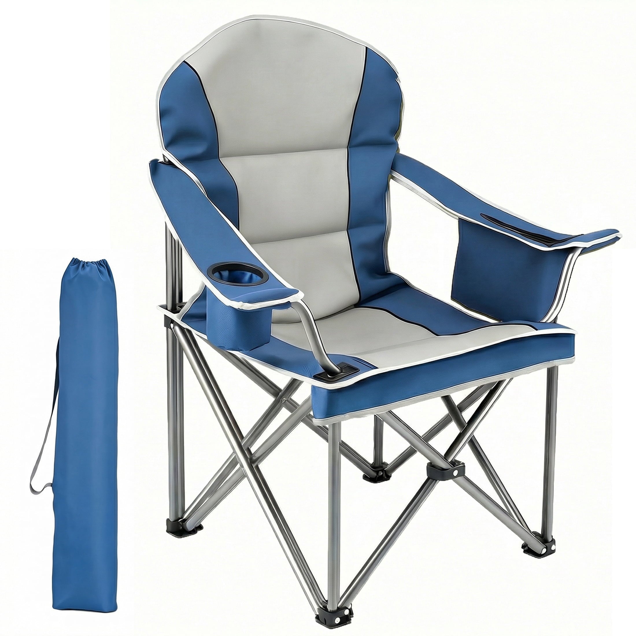 EDX Heavy Duty Camping Chair 500 lb Capacity, Oversized Extra Wide for Adults, Padded High Back Folding Lawn Chair, 500 lbs Steel Frame, Portable Outdoor Camping Chair with Cup Holder, Red Gray