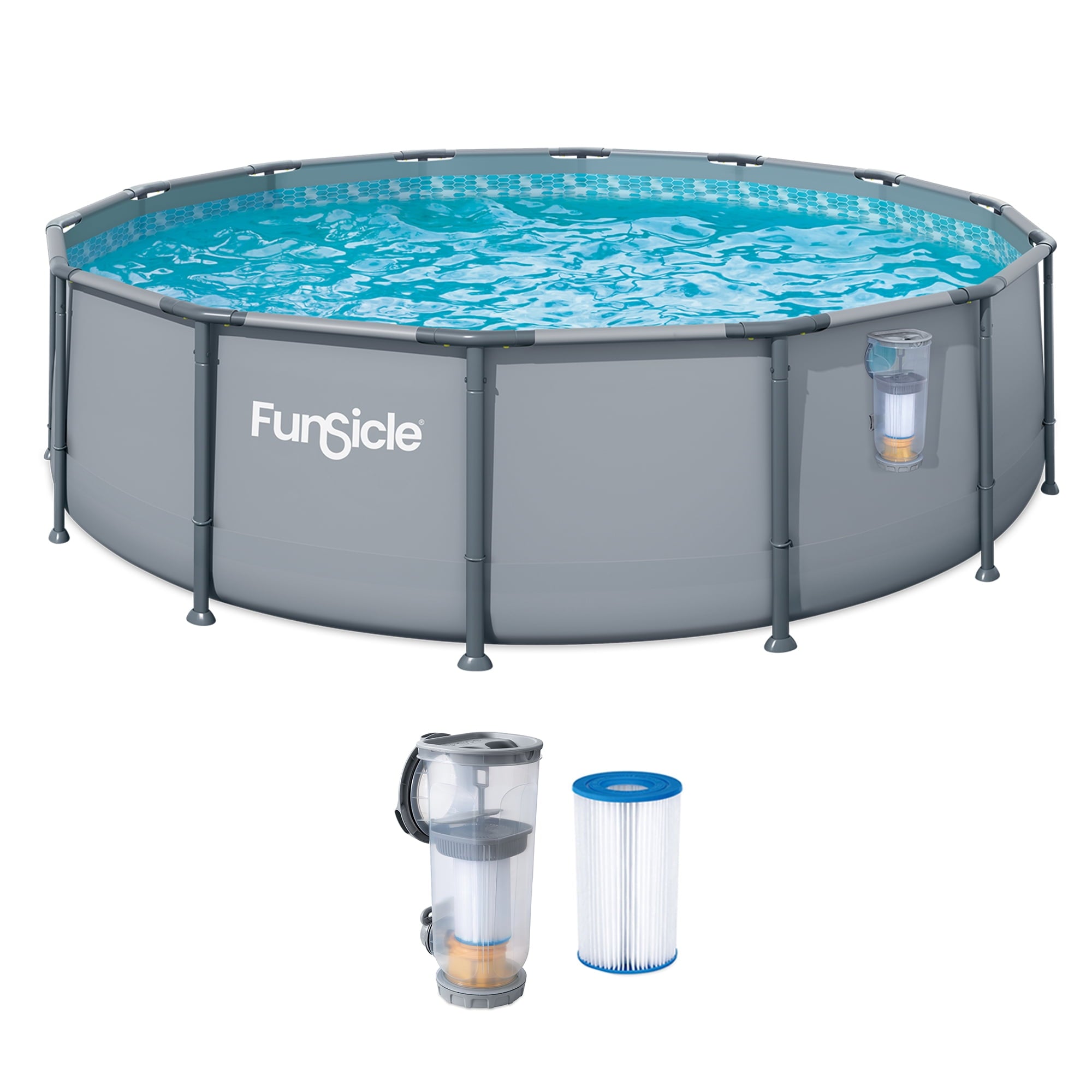 Funsicle 14' x 42 Oasis Above Ground Pool Set with Pump, Round Frame - Cool Gray