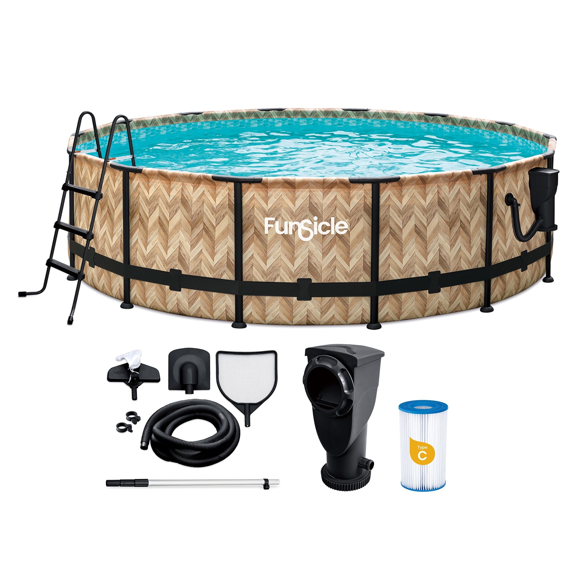 Funsicle 14ft Round Oasis Above Ground Pool with SkimmerPlus Filter Pump, Age 6 & up