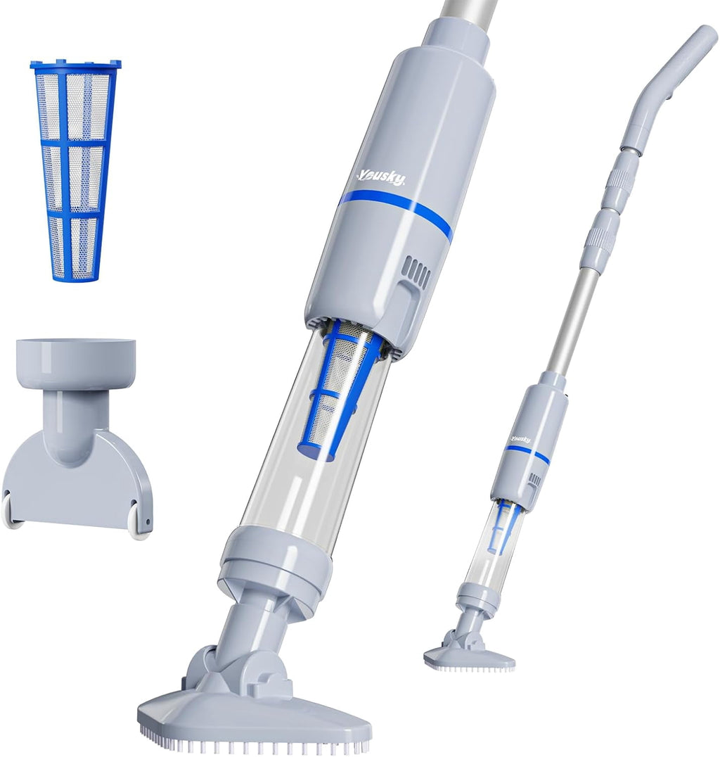 Handheld Spa Hot Tub Vacuum, Cordless Spa Vacuum Cleaner with 2 Brush Heads and Telescopic Pole, Up to 3 Hours of Runtime, Rechargeable Pool Vacuum