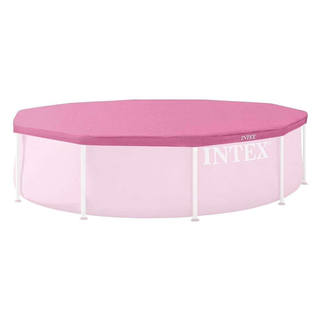 INTEX 10 Foot Pool Cover for Round Metal Frame Outdoor Backyard Swimming Pool, Pink