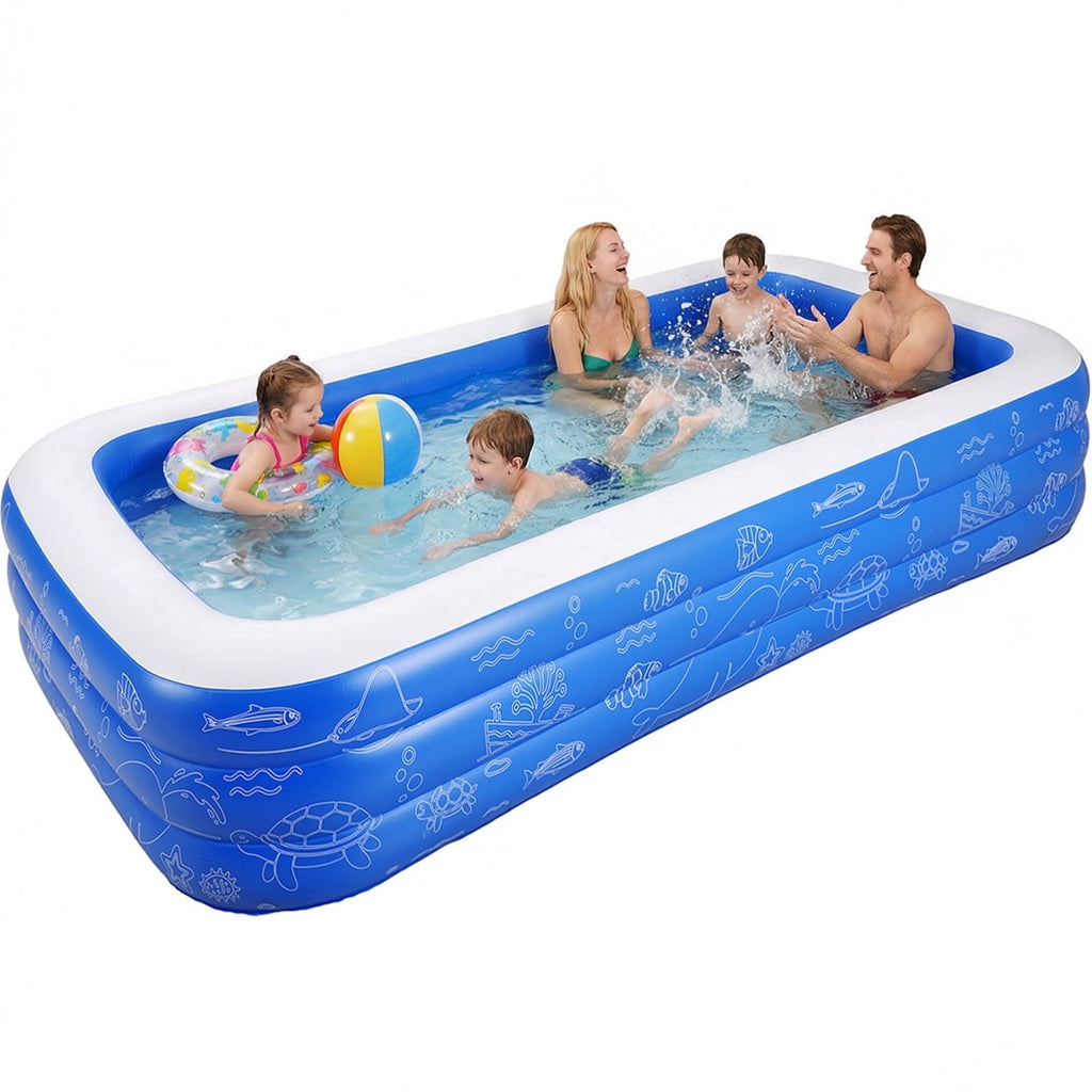 TASKBAY Inflatable Pool for Kids and Adults, 118 X 67.7 X 22 Oversized Thickened Family Blow Up Swimming Pool for Outdoor, Garden, Backyard, Blue