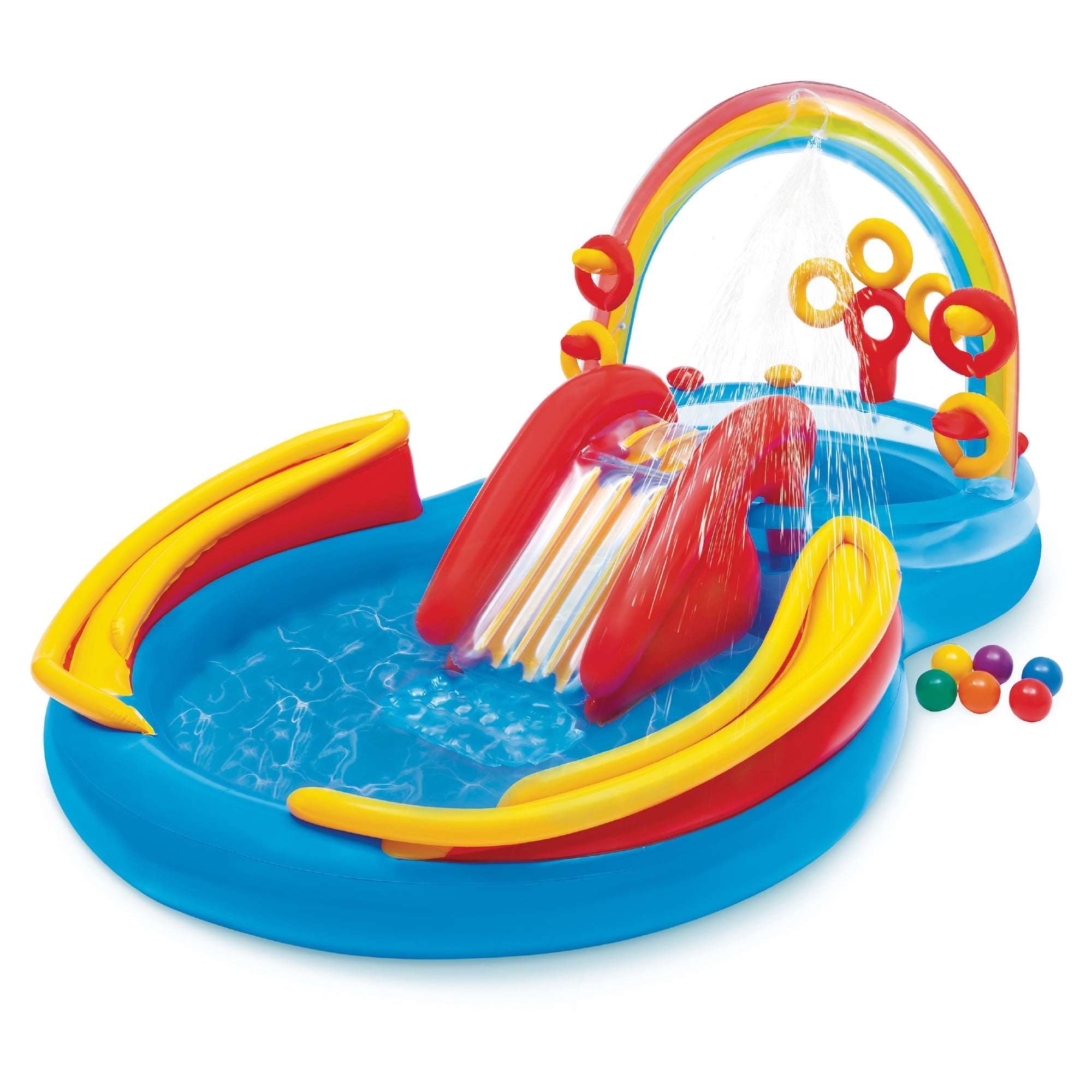 Intex 9.75 x 6.3 Ft Rainbow Slide Inflatable Pool Water Slide Ring Center