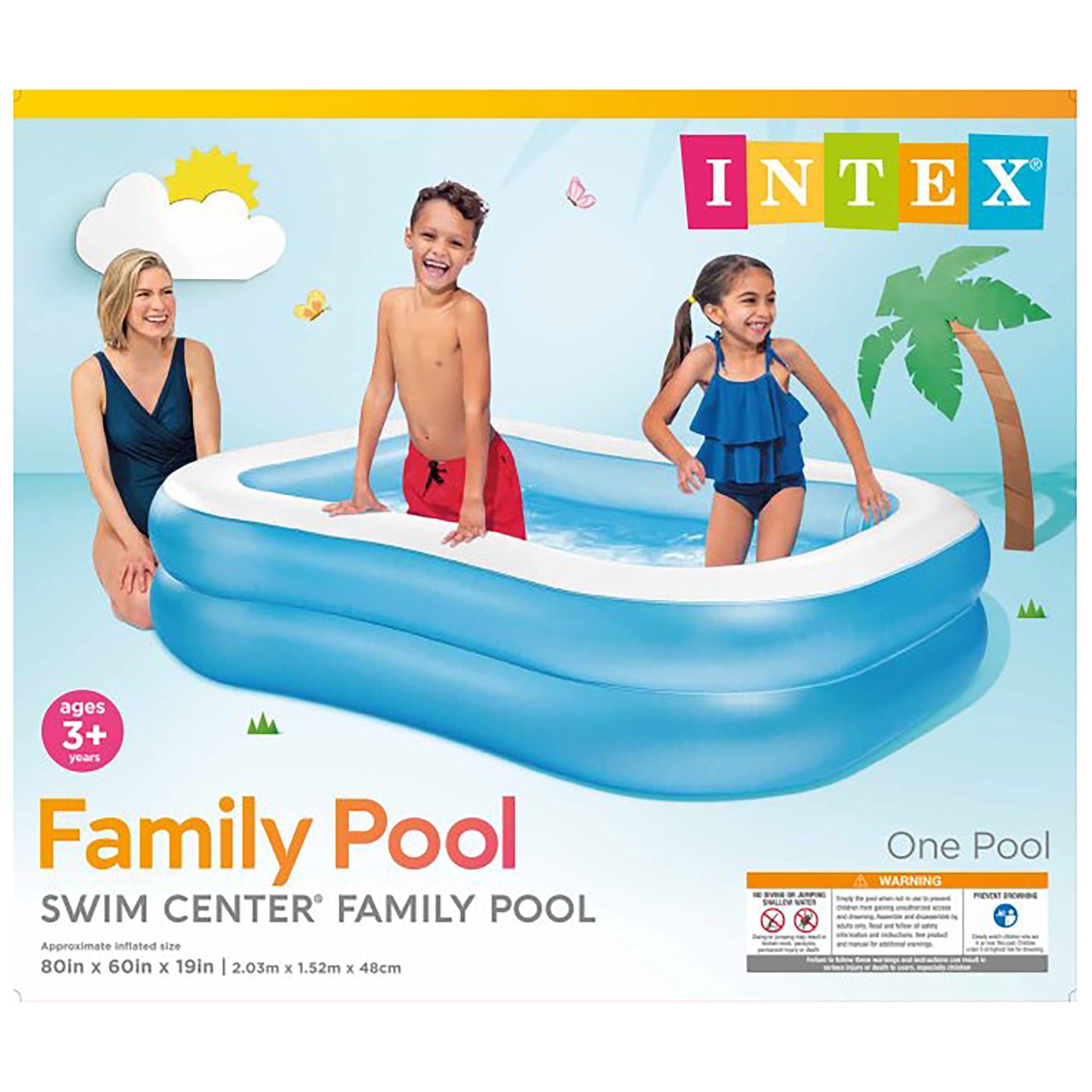 Intex: Swim Center Family Pool - 80 x 60 x 19 - Blue - Inflatable Pool, Splash & Wade Backyard Water Play, Vinyl, Wide Side Walls, 143 Gal, Kids 3+