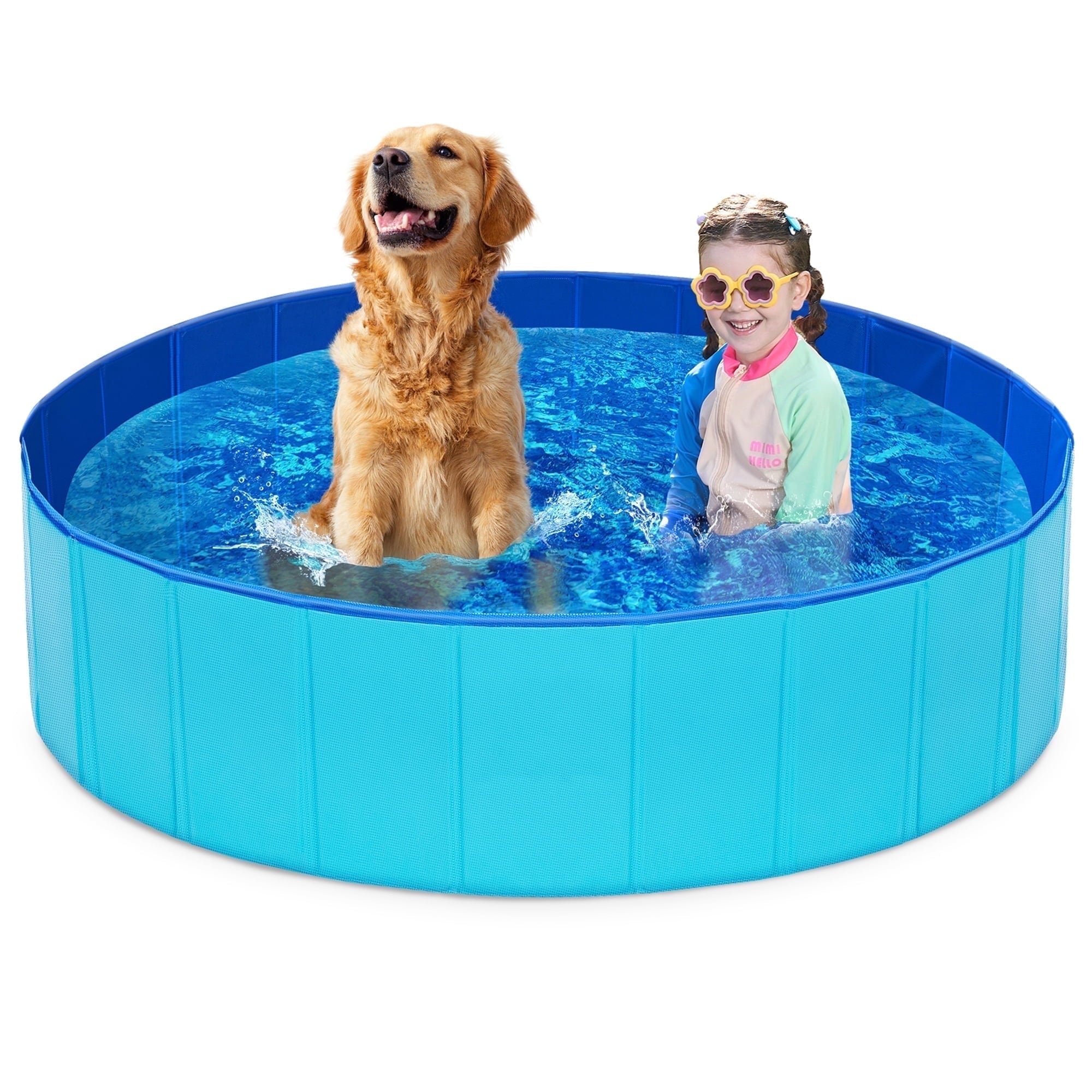 JOYFY Foldable Pool Plastic Kiddie Pool, Portable Doggie Swimming Pool for Dogs Cats and Kids(63 x 12, Blue)