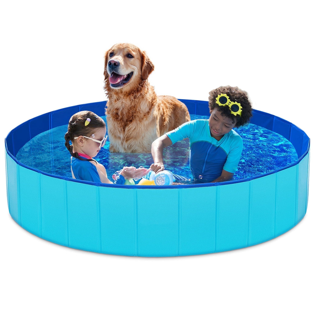JOYFY Foldable Pool Plastic Kiddie Pool, Portable Doggie Swimming Pool for Dogs Cats and Kids(63 x 12, Blue)