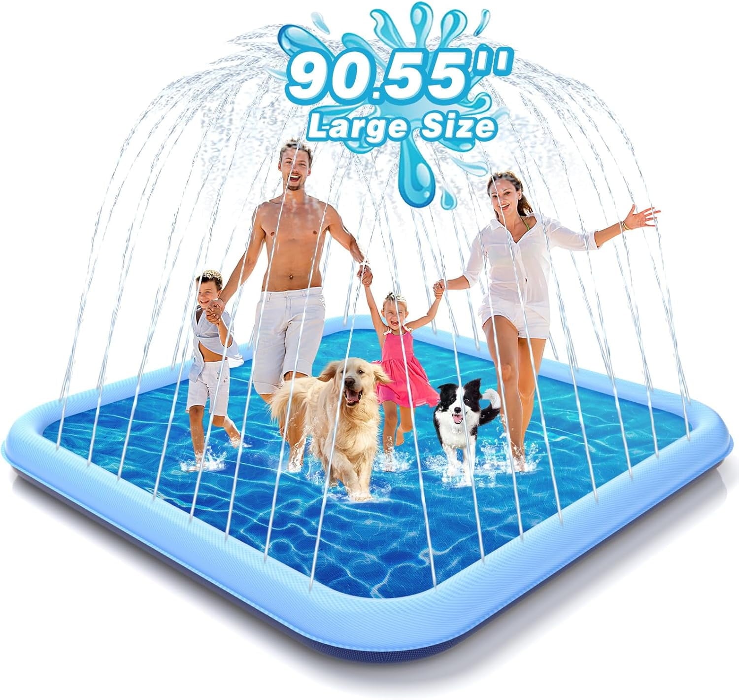 Splash Pad, 155- 110.24 Size Extra Large Sprinkler Play Mat for Dogs & Kids, Thicker Wading Pool Summer Outdoor Water Toys, Fun Backyard Fountain Play Pad for 3 Age+ Girls Boys Children & Pets