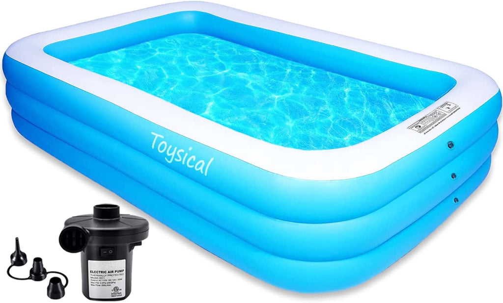 Toysical Inflatable Pool with Air Pump - 118 x 72 x 22” Above Ground Pool, Swimming Pools for Kids and Adults and The Entire Family ,More Durable Than Other Blow Up Pools , Includes Patches