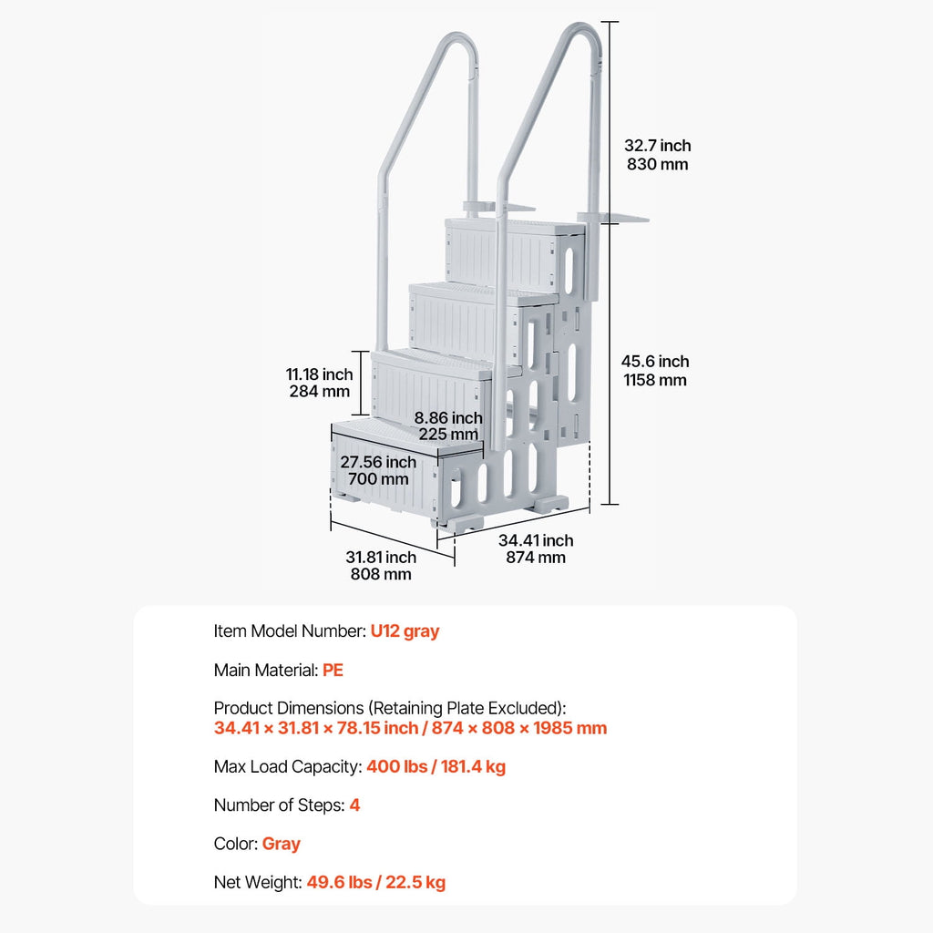 KFFKFF 4-Step Above Ground Pool Ladder, Anti-Slip Pool Steps with Dual Handrails, Supports 400 lbs, Fits 48-54 Inground & Above-Ground Pools, Creamy White