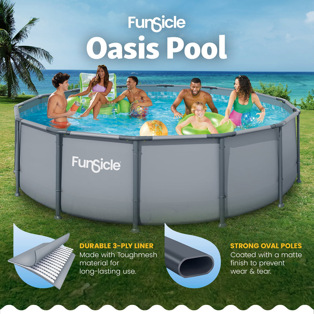 Funsicle 14ft Round Oasis Above Ground Pool with SkimmerPlus Filter Pump, Age 6 & up