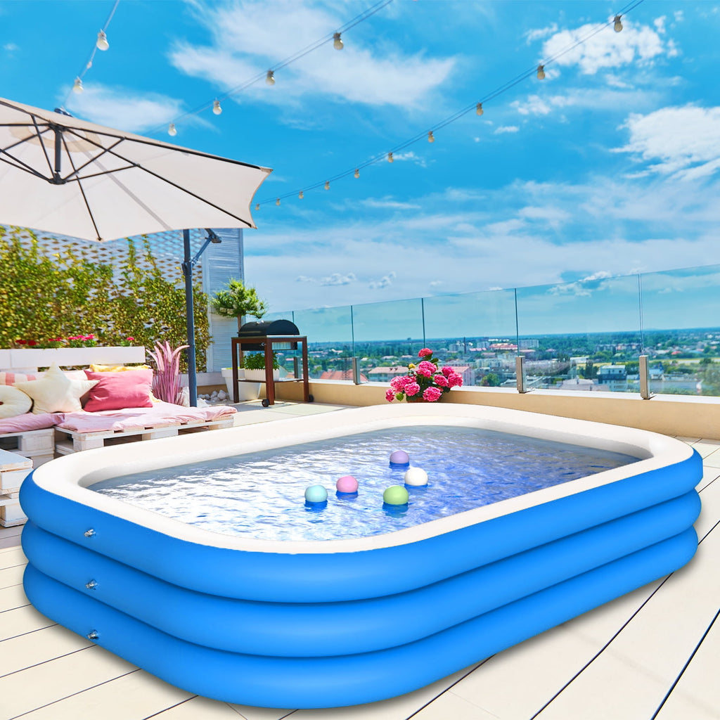 DAZLUTE Inflatable Pool for Kids and Adults, 118 x 71 x 28 Oversized Thickened Family Swimming Pool for Kids Children Outdoor, Garden, Backyard, Summer Water Party,Blue