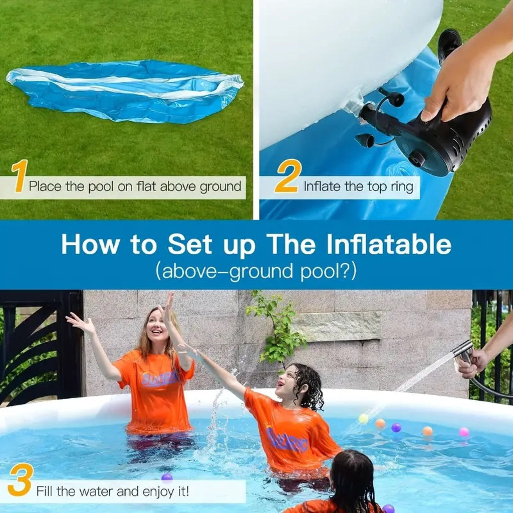 12FT Butterfly Coil Mesh Inflatable Pool 366x76cm Large Blow Up Swimming Pool Family Summer Water Pool for Backyard Outdoor Garden