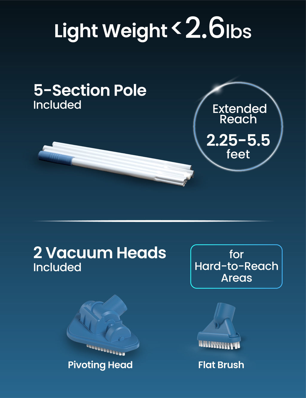 Kokido Rechargeable Handheld Pool Vacuum XTROVAC 110 Cordless with Adjustable Pole and 2 Brush Vac Heads for Above-Ground Pools,  Spot Clean Inground Pools