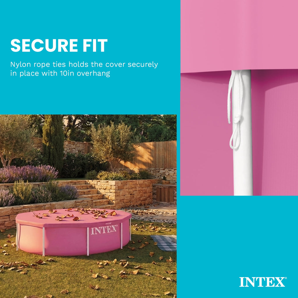 INTEX 10 Foot Pool Cover for Round Metal Frame Outdoor Backyard Swimming Pool, Pink