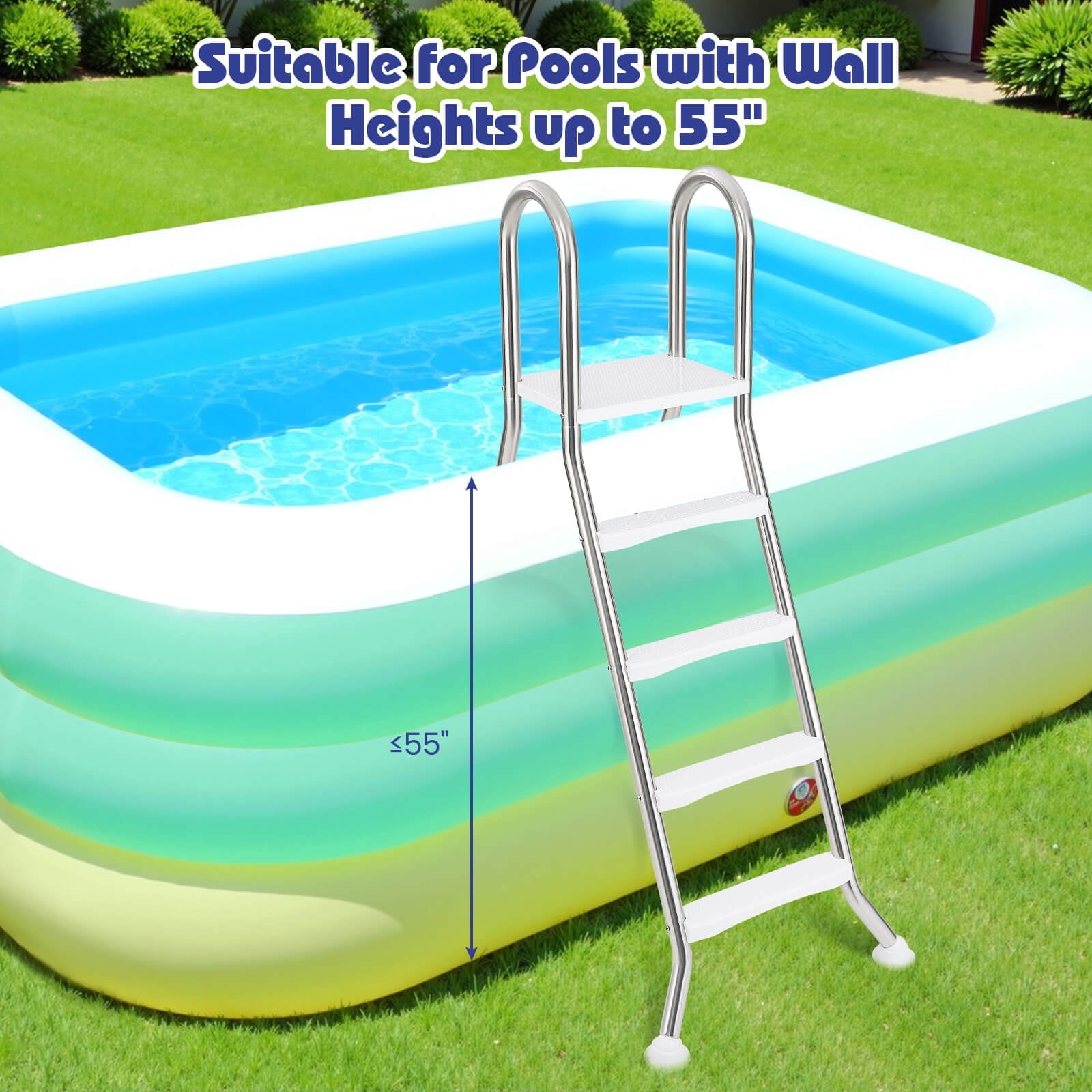 Costway 75.6 Above Ground Pool Ladder with Top Platform Non-slip Steps & Rounded Handrails