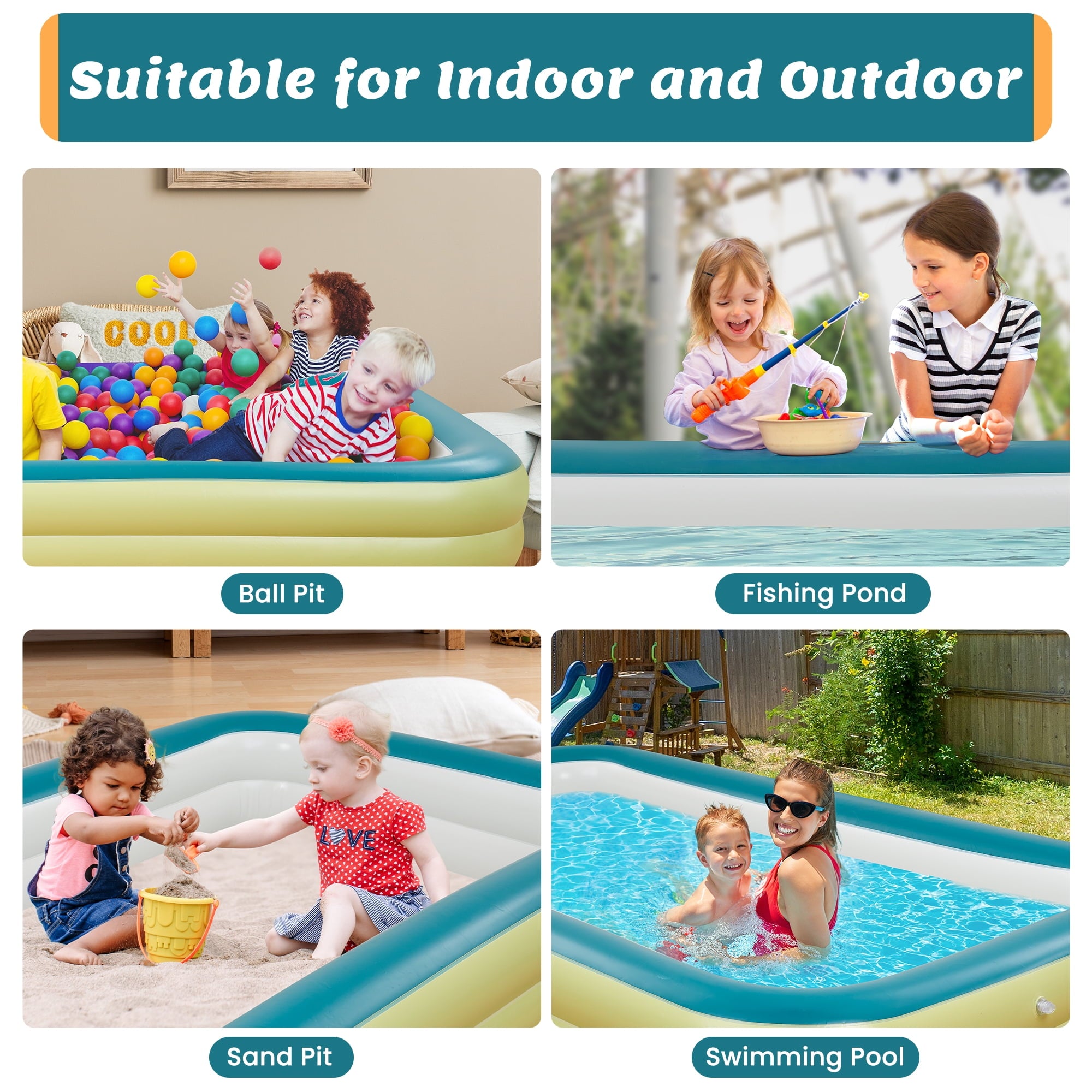 Naipo Inflatable Swimming Pool 120x72x22 Blow up Pool , Full-Sized Above Ground Family Pool, Summer Water Party, Backyard, Outdoor Beach Garden Lawn , Yellow