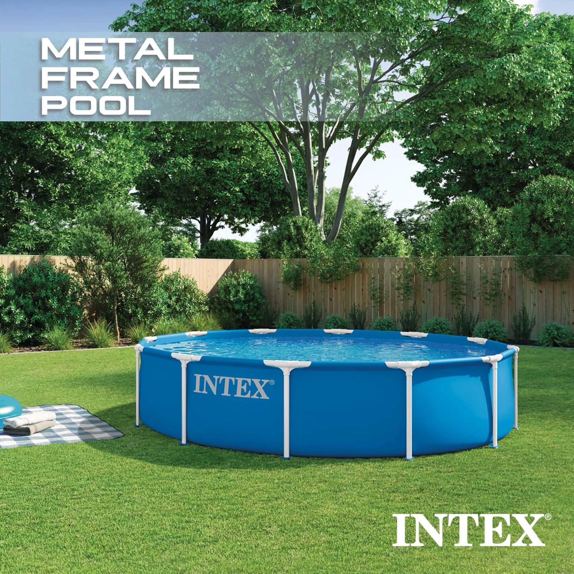 INTEX Metal Frame 10ft x 30in Above Ground Swimming Pool Set w/ Filter Pump