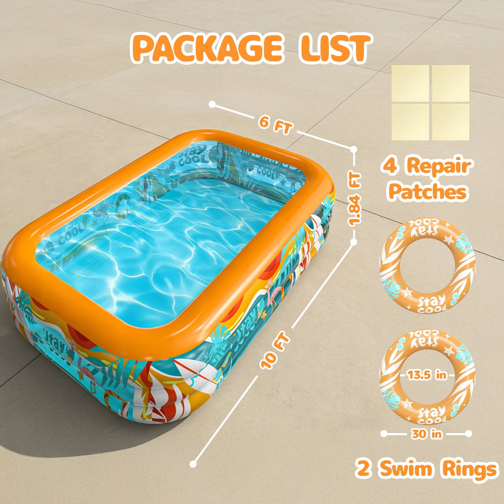 JoyStone Inflatable Pool for Kids and Adults, 120 x 72 x 22 Thickened Family Swimming Pool Paddling Pool with 2 Pool Floats, Summer Water Toy for Backyard, Garden