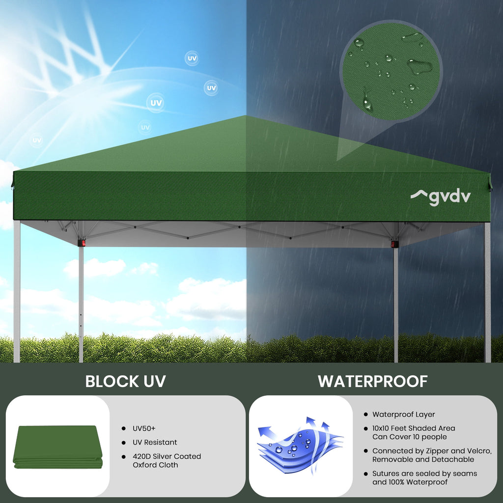 GVDV Canopy Tent, 10x10 ft Easy Pop up Outdoor Canopy Tent, Portable Straight Leg Gazebo Instant Canopy, Blue