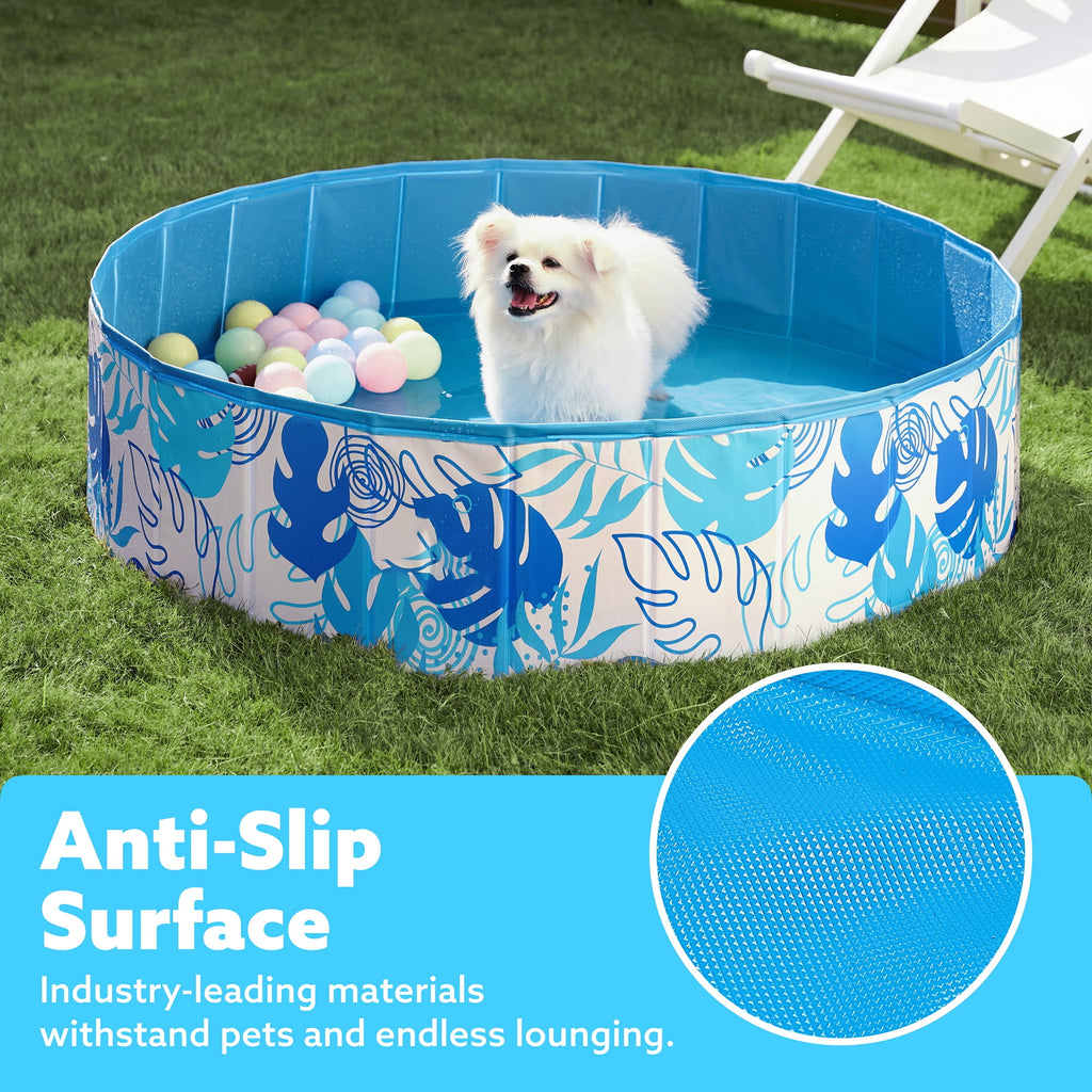 JOYFY Foldable Pool Plastic Kiddie Pool, Portable Doggie Swimming Pool for Dogs Cats and Kids(63 x 12, Blue)