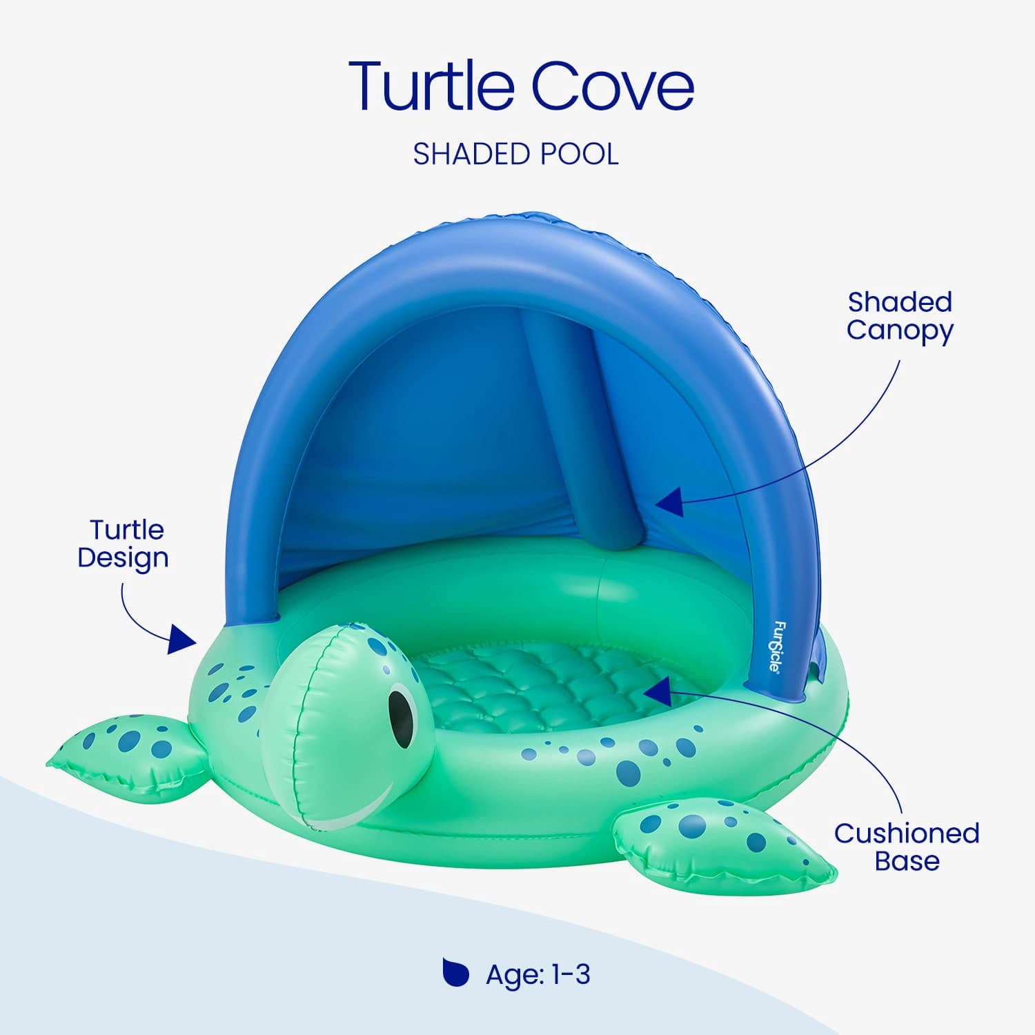Funsicle 3.3ft Turtle Cove Shaded Pool, Inflatable Kiddie Pool, Multicolor, Round, Age 3 & up