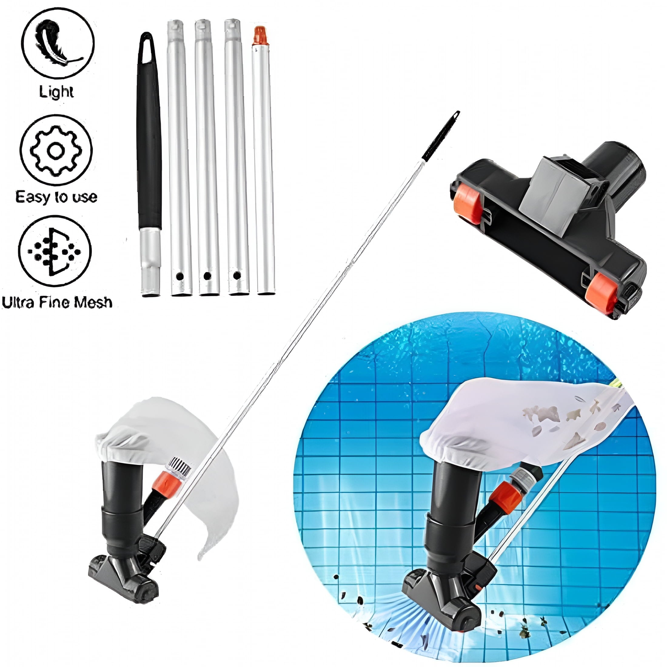 HIBIBUD 2026 New Portable Swimming Pool Vacuum for Above Ground Pools Spa Pond Fountain Hot Tub Underwater Cleaner with Leaf Vacuum Suction Head Section Pole Handheld