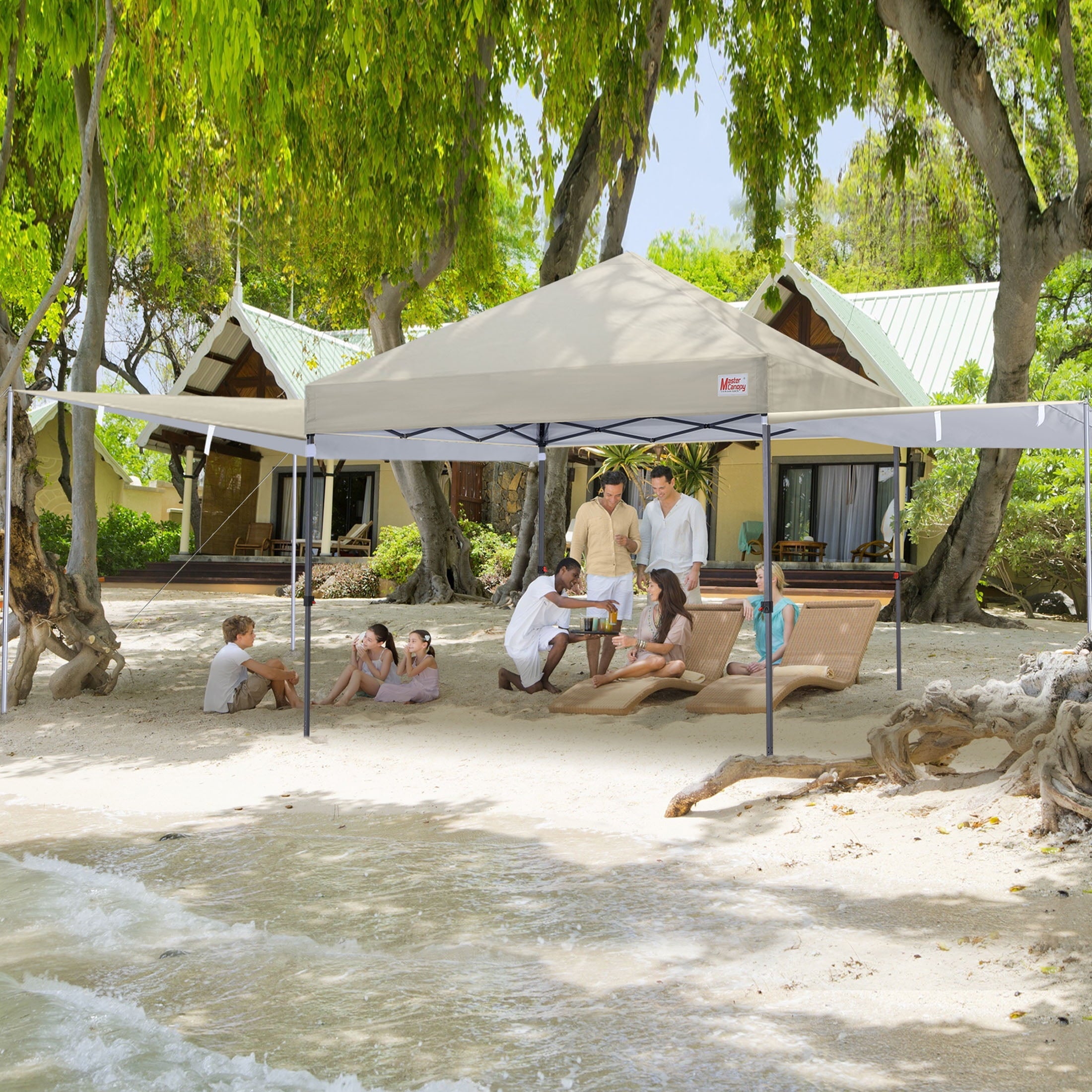 MASTERCANOPY 10 x 10ft Pop-up Canopy Tent with 2 Detachable Side Shades, White