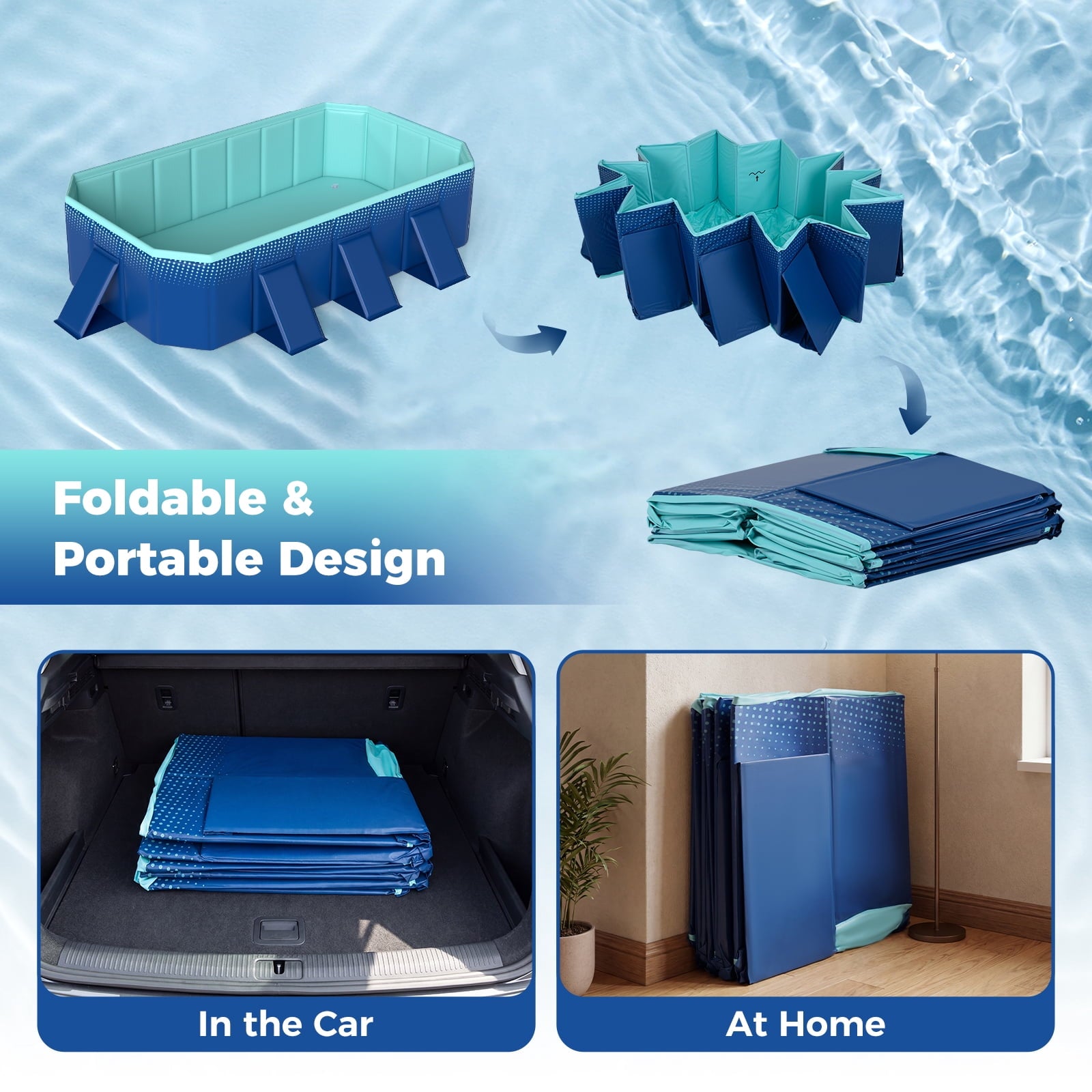 Costway Non-Inflatable Folding Kiddie Outdoor Swimming Pool,Portable Around Ground Pool Gradient + Green