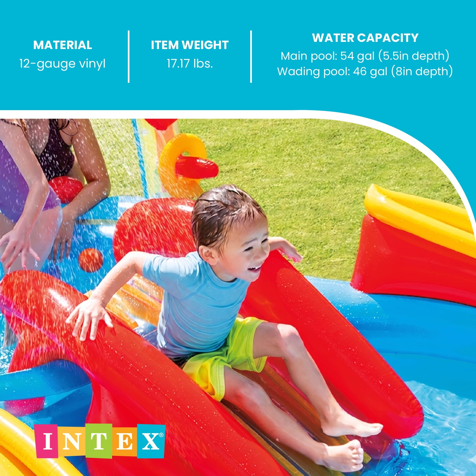 Intex 9.75 x 6.3 Ft Rainbow Slide Inflatable Pool Water Slide Ring Center