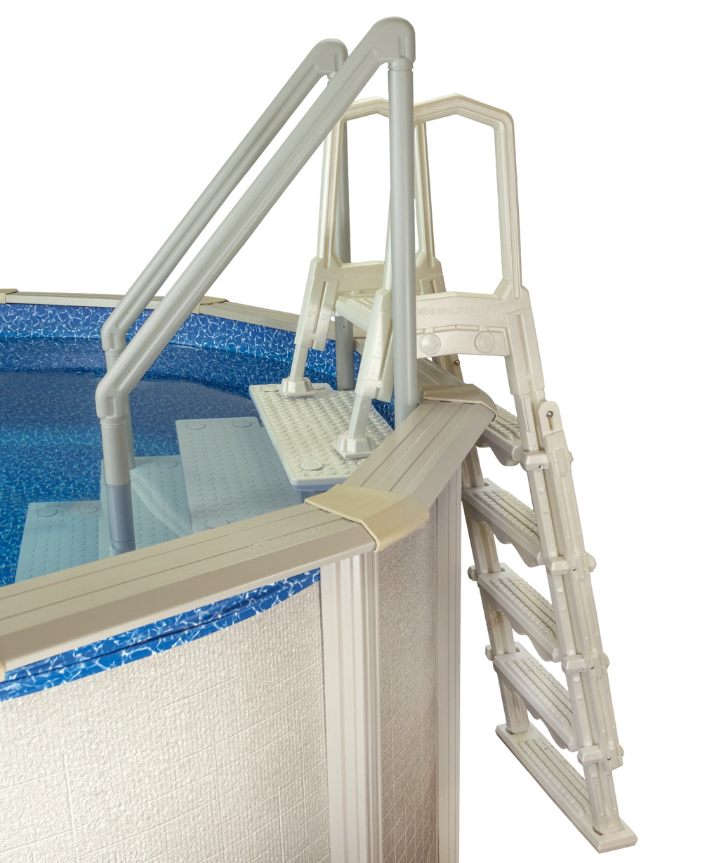 Aqua Select White Anti-Slip Pool Steps with White Steps and White Outside Flip-up Safety Ladder, 48-54H
