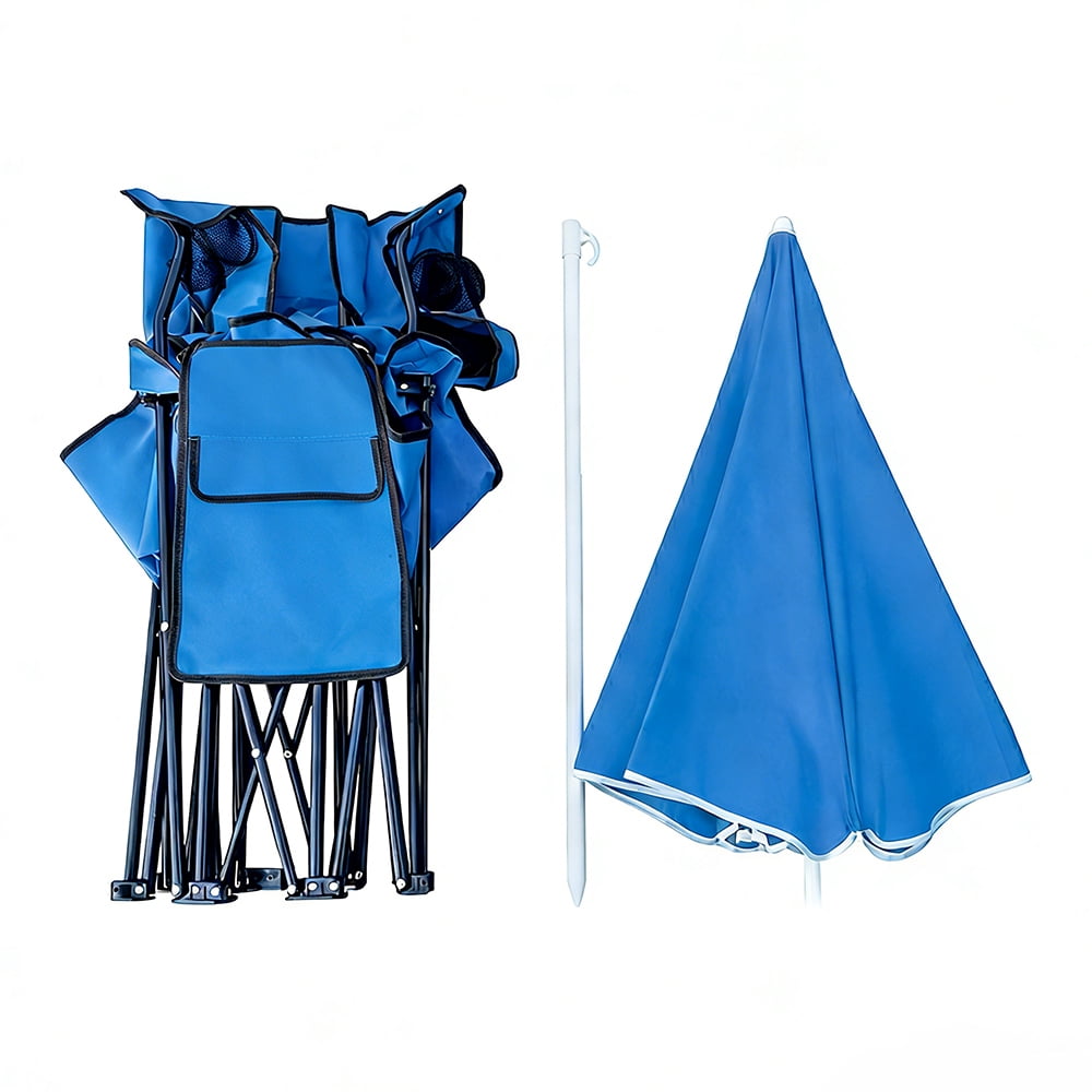 COWIN Outdoor Foldable Picnic Double Chair ,Camping Chairs with Umbrella Camping Double Portable Chairs Folding Beach Chair with Insulation Bag,Backpacking Blue